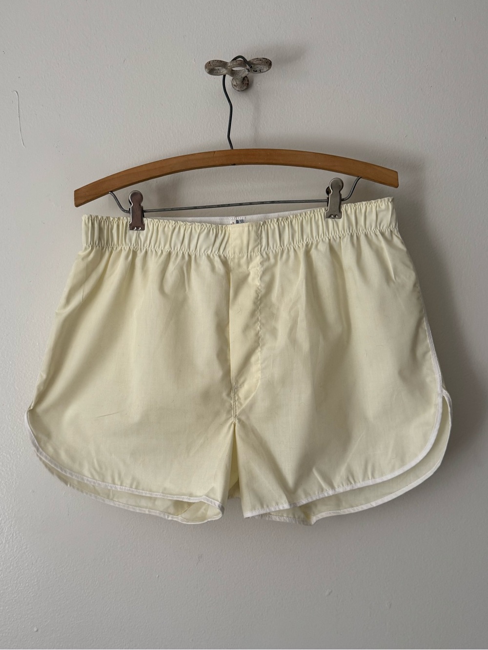 Vintage 70s Pale Yellow Cotton Blend Running Short.